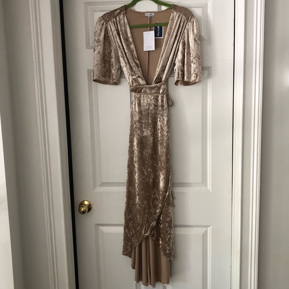 Champaigne colored velvet maxi dress